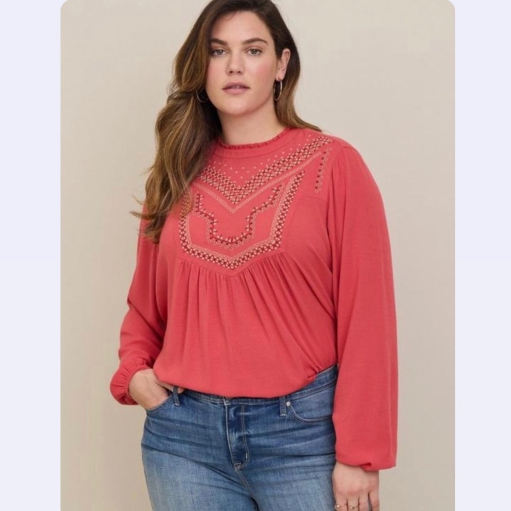 TORRID High Neck Embroidered Long Sleeve Size 2X Blouse